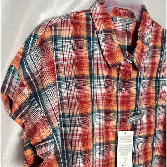 Perfect boxy plaid shirt,cowgirl,metallic thread,PTP 25” oversized 1X - Picture 4 of 13